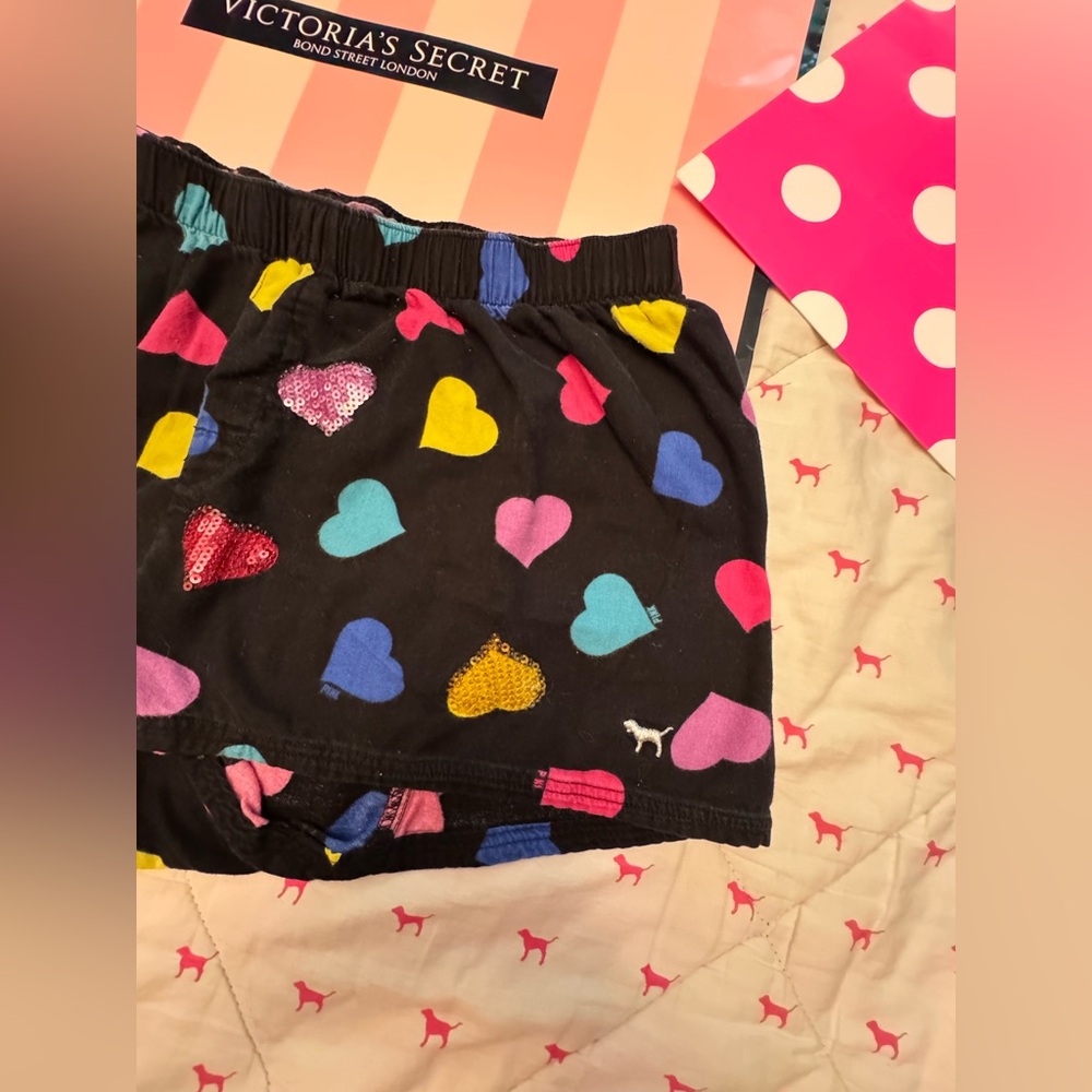 VS PINK VINTAGE Y2K COTTON BOOTY BOXER SHORTS BLACK RAINBOW HEARTS BLING RARE M - Picture 4 of 7